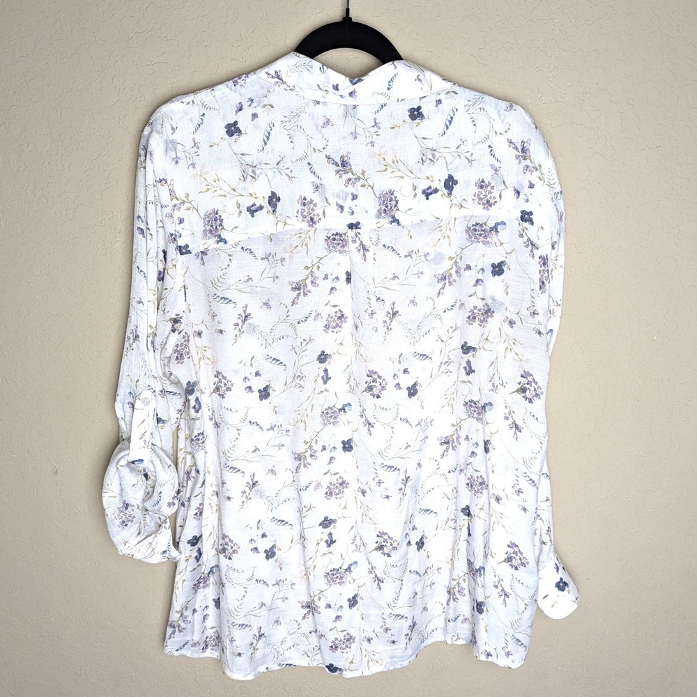 Blousology Sz 1X White Floral Button Front Blouse Cottagecore‎ Romantic Sheer - Picture 5 of 6